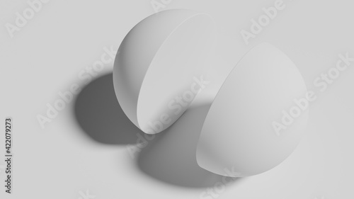 Sphere cut in two halves on a white background. 3D render illustration