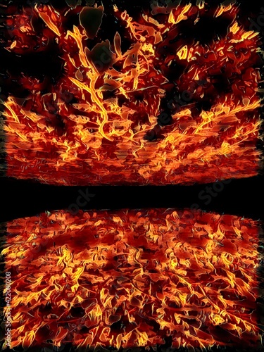 intricate pattern and unique design based junction of two streams of red hot lava flowing downhill