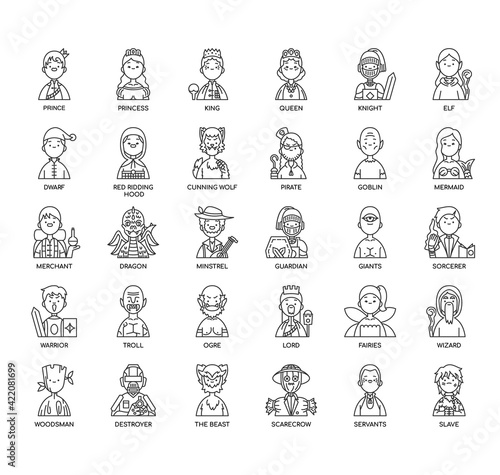 tale characters , Thin Line and Pixel Perfect Icons