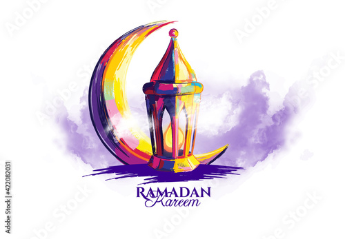 Ramadan Kareem 2021 vector illustration of a lantern Fanus. the Muslim feast of the holy month of Ramadan Kareem. Translation from Arabic: Generous Ramadan