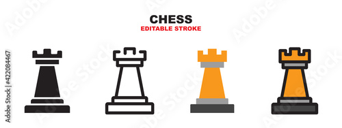 Chess rook icon set with different styles. Colored vector icons designed in filled, outline, flat, glyph and line colored. Editable stroke and pixel perfect. Can be used for web, mobile, ui and more.
