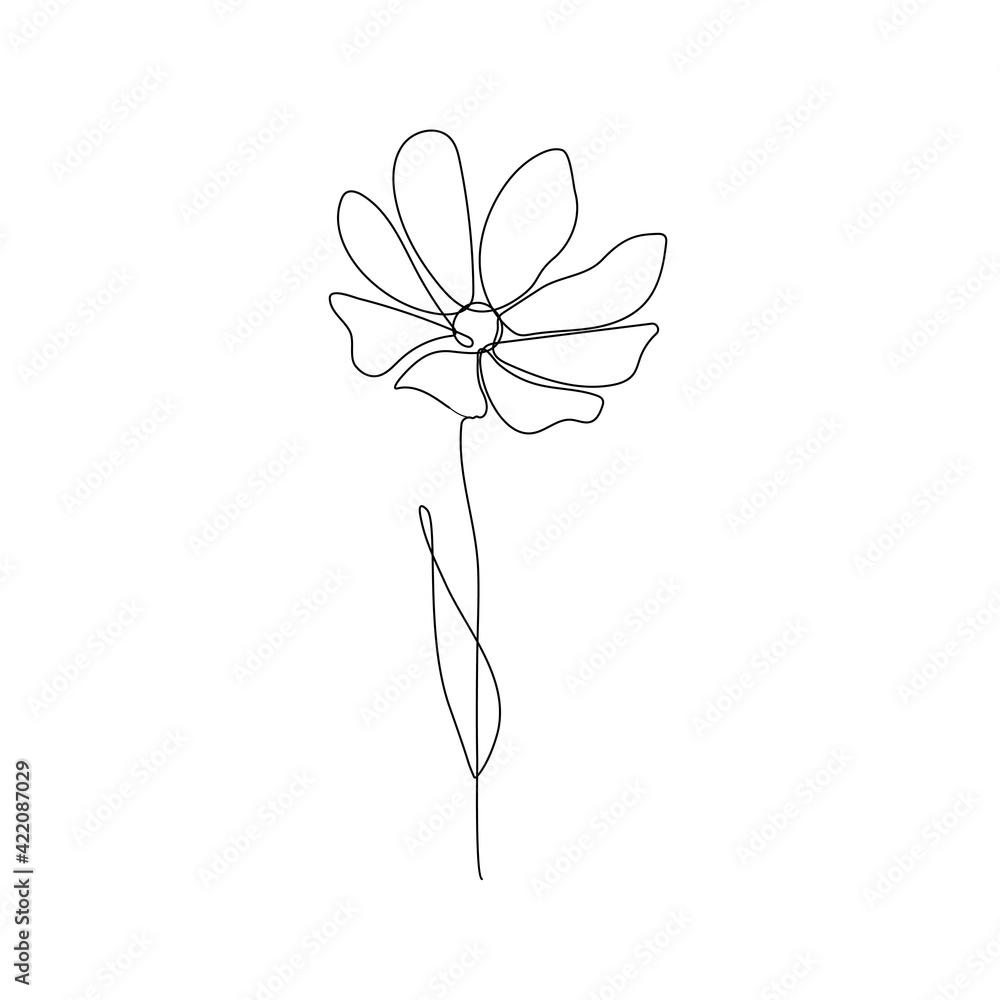 Flower One Line Drawing. Continuous Line of Simple Flower Illustration. Abstract Contemporary Botanical Design Template for Minimalist Covers, t-Shirt Print, Postcard, Banner etc. Vector EPS 10. Flower One Line Drawing. Continuous Line of Simple Flower Illustration. Abstract Contemporary Botanical Design Template for Minimalist Covers, t-Shirt Print, Postcard, Banner etc. Vector EPS 10.