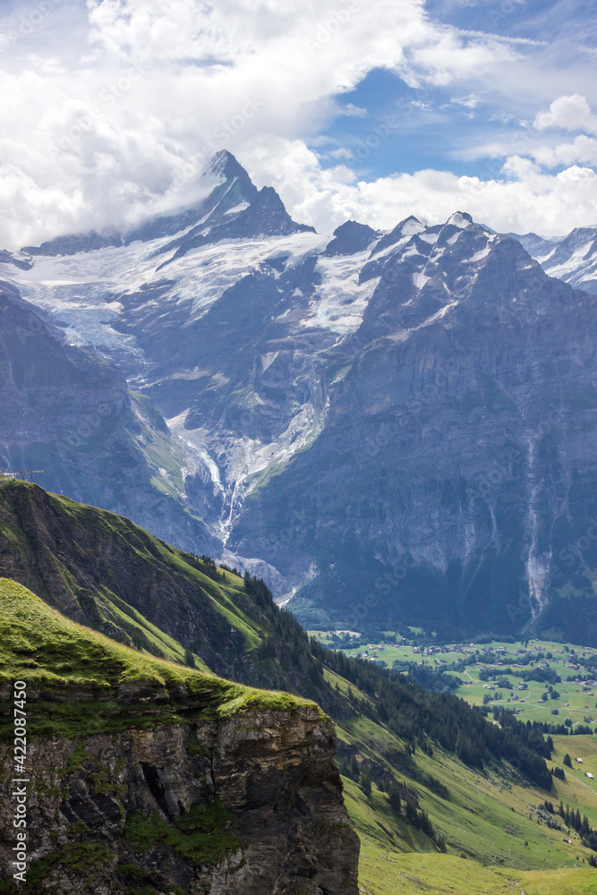 The Grindewald Valley and mountain trail in Switzerland on a sunny day