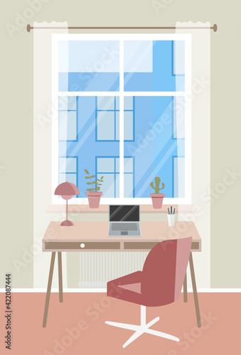 Workplace room or home office interior. Colorful vector illustration. © Mariia