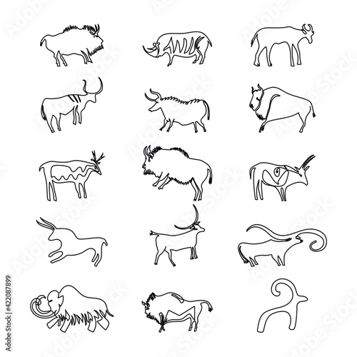 set of one line animals illustration