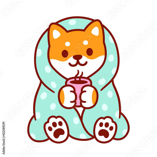 Cute cartoon dog in blanket
