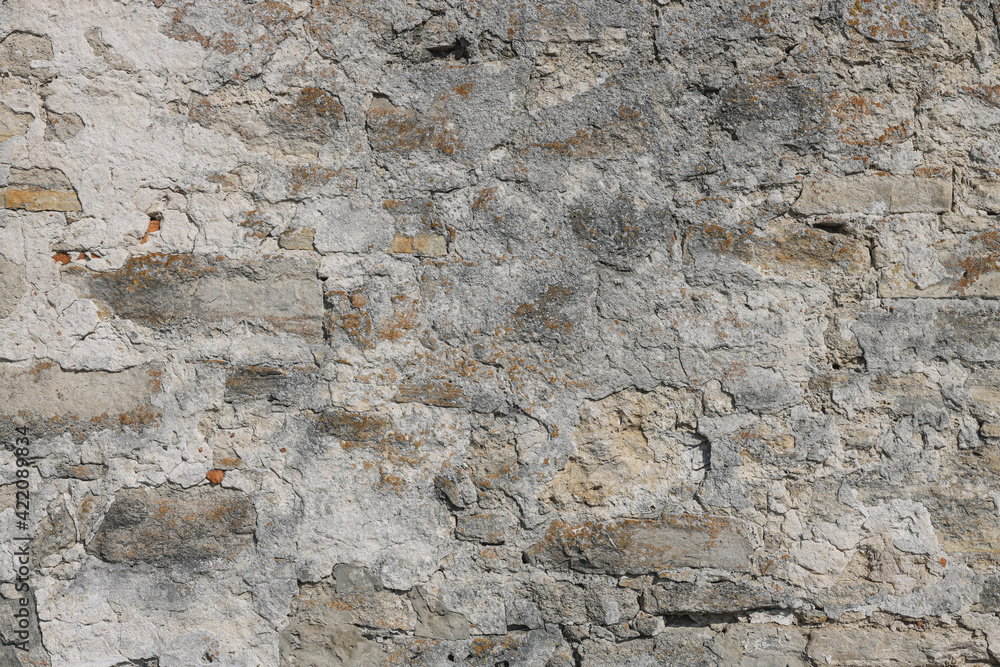 Ancient wall of castle. Old stone wall, grunge textured background. Photo