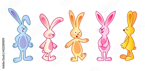 Cartoon bynny illustrations set. Collection of stylized cartoon rabitts isolated on white background.