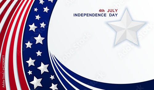 4th July. Independence Day United States of America. Patriotic banner design with traditional USA stripes and stars. Vector template