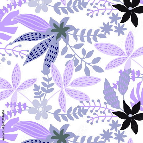 Tropical pattern with bright colorful leaves and plants