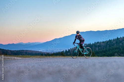 Women cycling on the mountain road