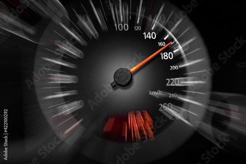 Obraz na płótnie The speedometer of a modern car shows a high driving speed. w salonie
