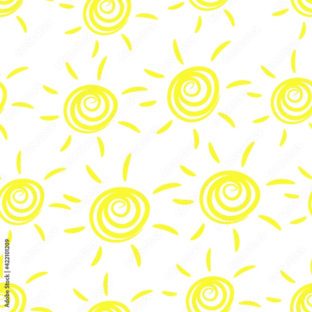 sun seamless pattern on white background, doodle