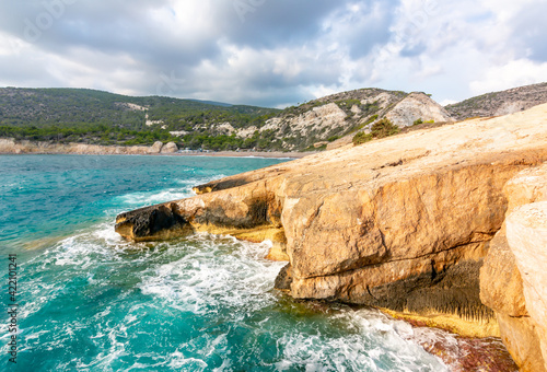 Rocks at Fourni beach on Rhodes island, Greece photo