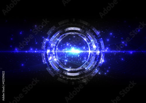 abstract futuristic technology with line wave and lighting on dark blue background. Illustration Vector design technology concept