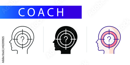 icons set, head, inside it is a target with a question mark