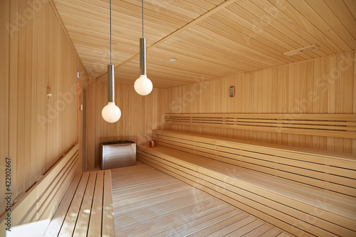 modern empty interior design wooden floor sauna