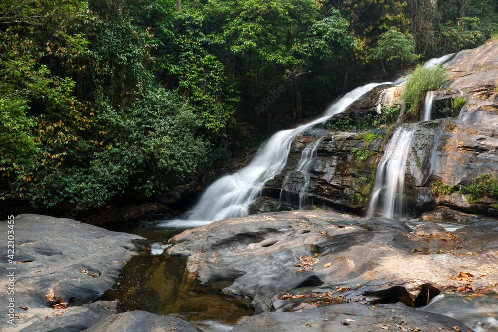 waterfalls is natural beautiful in forest complete of Pha Dok Siew Waterfall Natural Trail in Doi Inthanon National Park, Thailand. The abundance of asian forests. waterfalls is natural beautiful in forest complete of Pha Dok Siew Waterfall Natural Trail in Doi Inthanon National Park, Thailand. The abundance of asian forests.