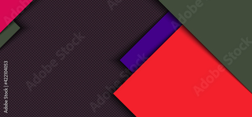 Banner web template design red, blue square overlapping layer with stripes with shadow on grid background.