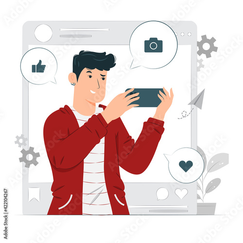 A man taking selfie, self-photo for Social media concept illustration