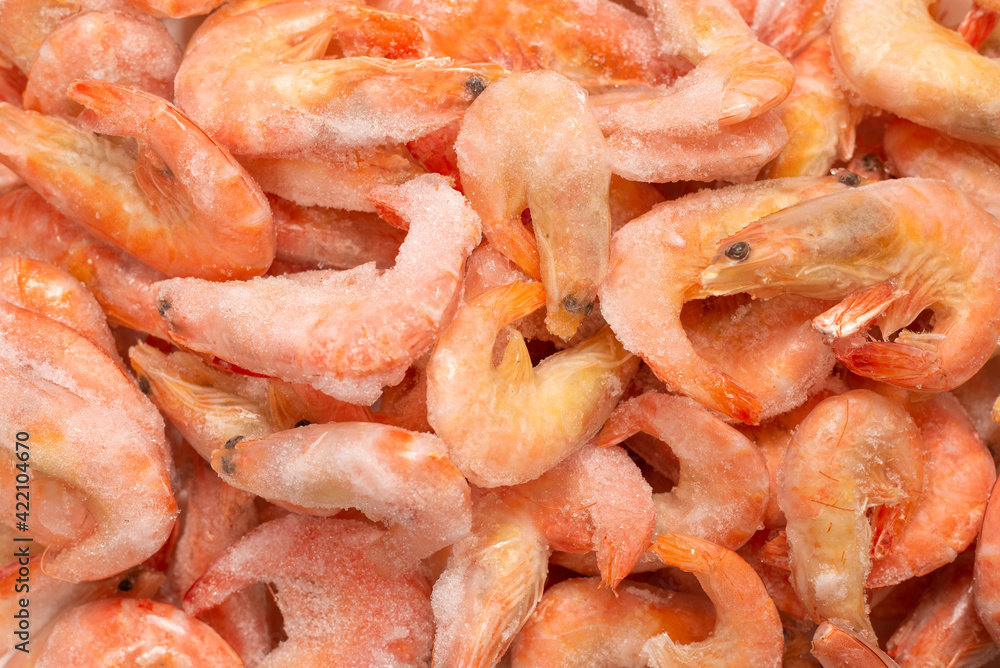 Fresh shrimps in ice. Top view. Fresh shrimps in ice. Top view.