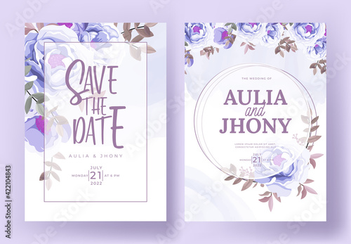 Set of card with flower peonies, leaves. Wedding ornament concept. Floral poster, invite. Vector decorative greeting card or invitation design background