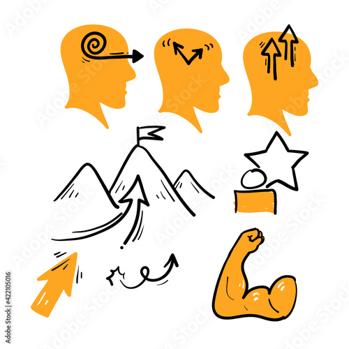 hand drawn doodle icon symbol Related to Persistence, Determination, Purposefulness, Assertiveness, Striving for Development. isolated background