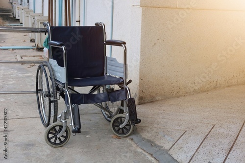 wheelchair in hospital corridor