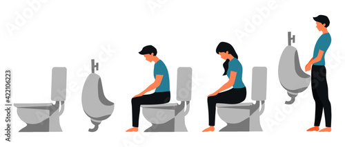 Set of Character using the toilet diarrhea feces peeing urine Flat vector character illustration