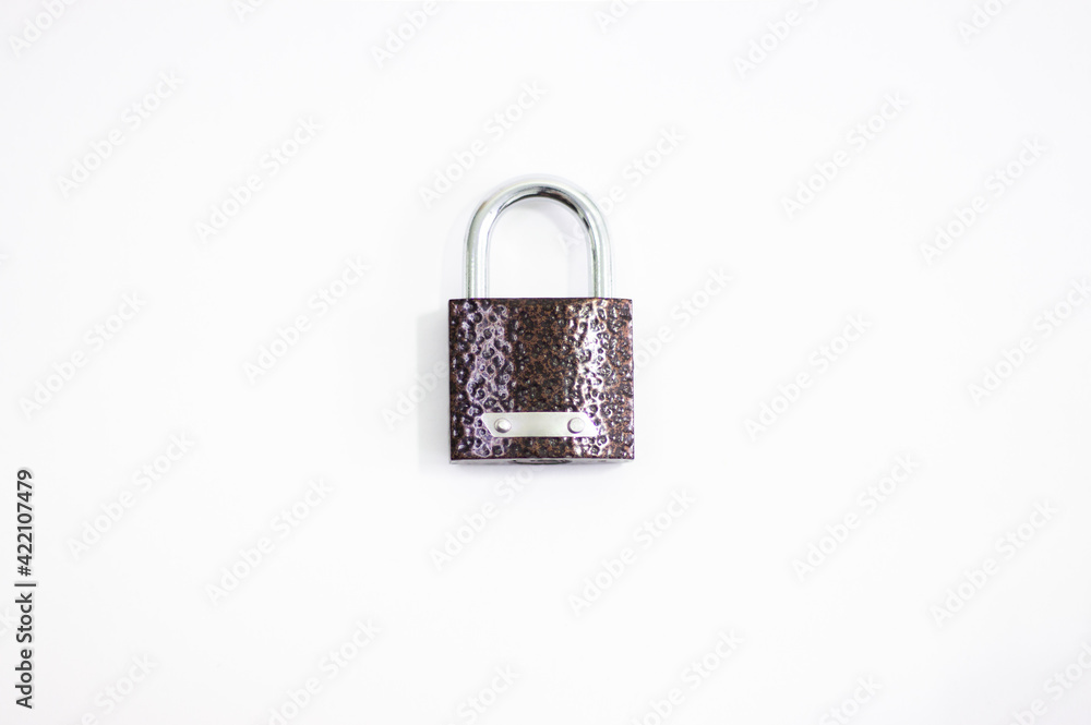 Padlock on white background. Closed lock. Blocking and protection. Padlock on white background. Closed lock. Blocking and protection.