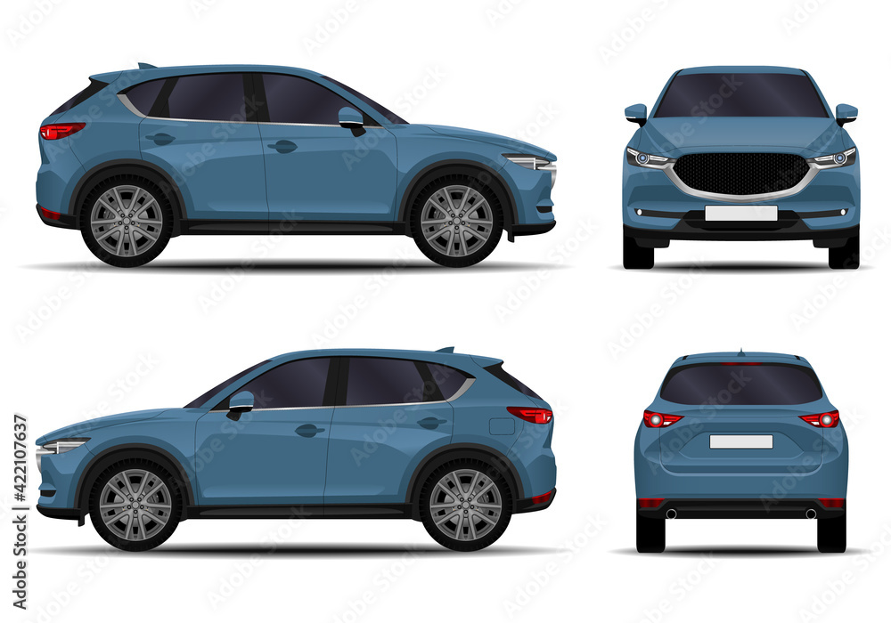 Realistic SUV car. Front view; side view; back view.