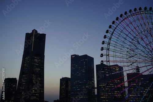 Cityscape of Yokohama Minatomirai city at sunset, Japan - 横浜 みなとみらい 夕日 photo