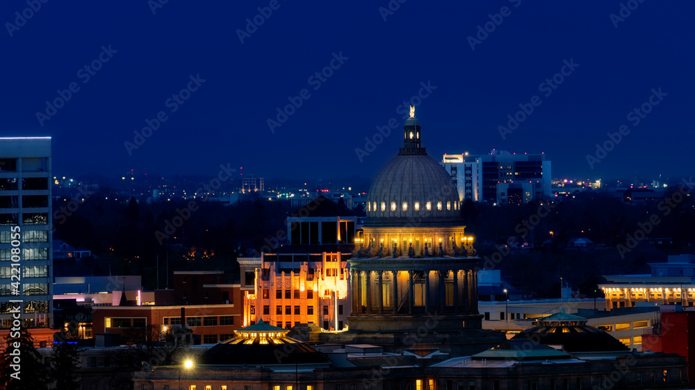 Close up of the Idaho State Capital dome at night Close up of the Idaho State Capital dome at night