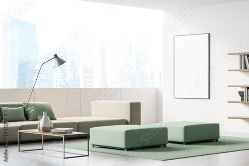 Interior of living room with a panoramic view on Singapore © ImageFlow