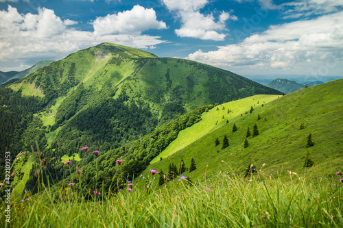 Fototapeta Naklejka Na Ścianę i Meble -  Landscape with mountains and cloudy blue sky