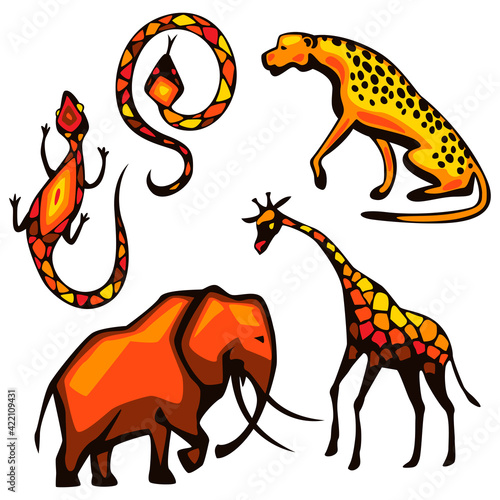 Set of African animals. Illustration of savannah wildlife.