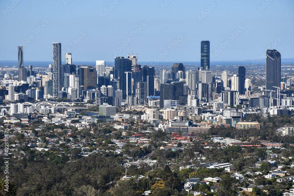 Elevated view of the skyline of Brisbane in Queensland, Australia Elevated view of the skyline of Brisbane in Queensland, Australia