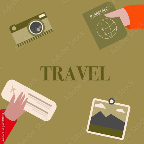 Travel, vacation, airline ticket, passport. Vector illustration 