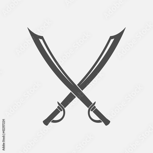 Saber icon. Crossed scimitar swords icon. Two sabers or cavalry swords. Vector illustration.