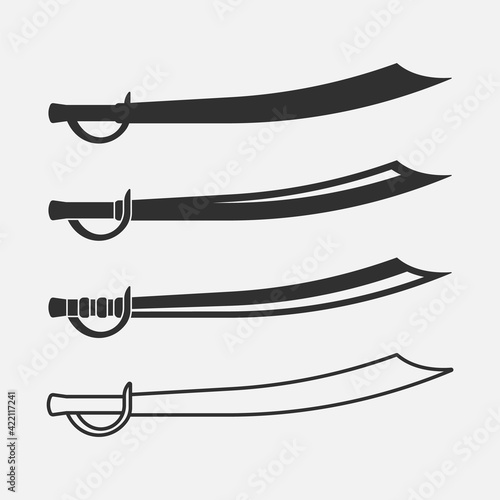 Sabre of arabian persian. Curved sword icon. Set of saber icon. Vector illustration.