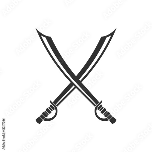 Saber icon. Crossed scimitar swords icon. Two sabers or cavalry swords. Vector illustration.