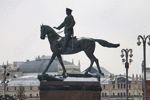 monument to Marshal Zhukov on horseback, in the center of Moscow near the Kremlin and Red Square