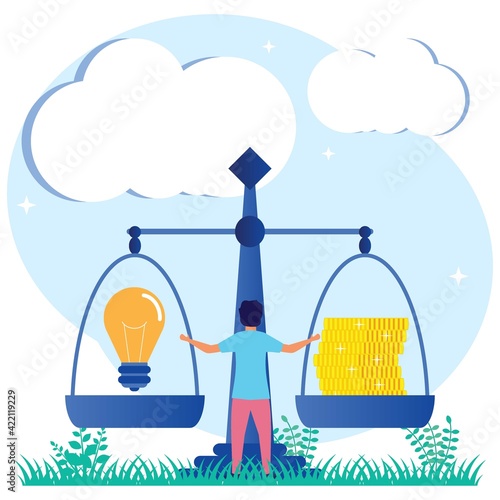 Illustration vector graphic cartoon character of idea balance and money