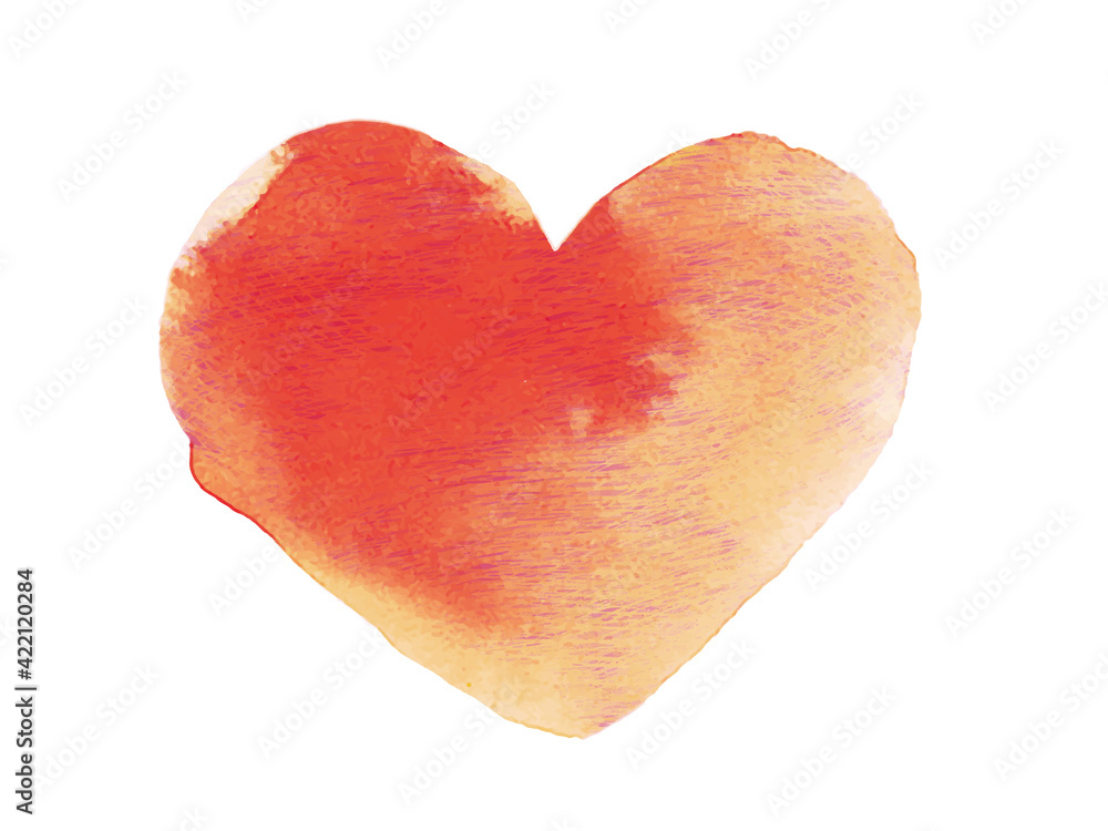 water color 水彩 ハート 赤 ベクター イラスト 手描き 素材 にじみ heart illustration red yellow