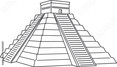 Teotiukan - the city of the gods. Ancient tomb. Black and white image. Coloring.