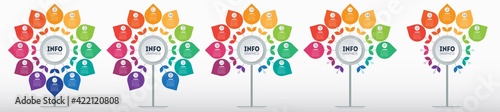 Set of Business presentations with 5, 7, 9, 11 and 12 parts on light background. Infographic in the form of a stylized flower, divided by five options.