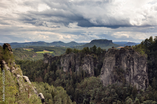 Rock formation at the Bastei sandstone mountains