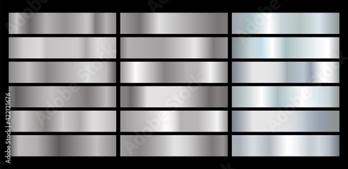 Metal silver gradient. Gray shiny aluminum shapes. Vector chrome plate button