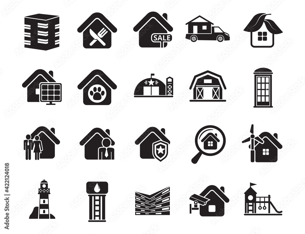 Signs logo illustration. Urban infrastructure vector icons set, modern solid symbol collection filled pictogram pack. Set includes icons playground buildings service Signs logo illustration. Urban infrastructure vector icons set, modern solid symbol collection filled pictogram pack. Set includes icons playground buildings service