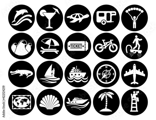 Vacation and travel icons set Pictogram business.